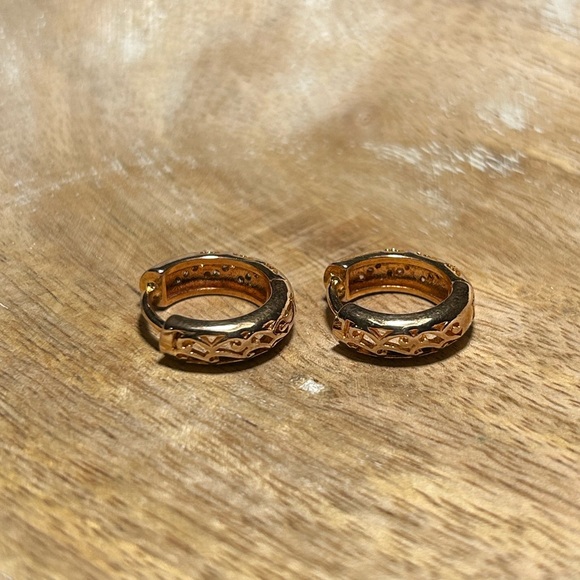 CZ Huggies Gold Vermeil Over 925 Sterling Silver Earrings - Picture 7 of 12